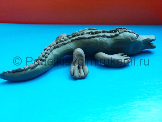Крокодил из пластилина. Итоговый вид поделки. Фото 3.