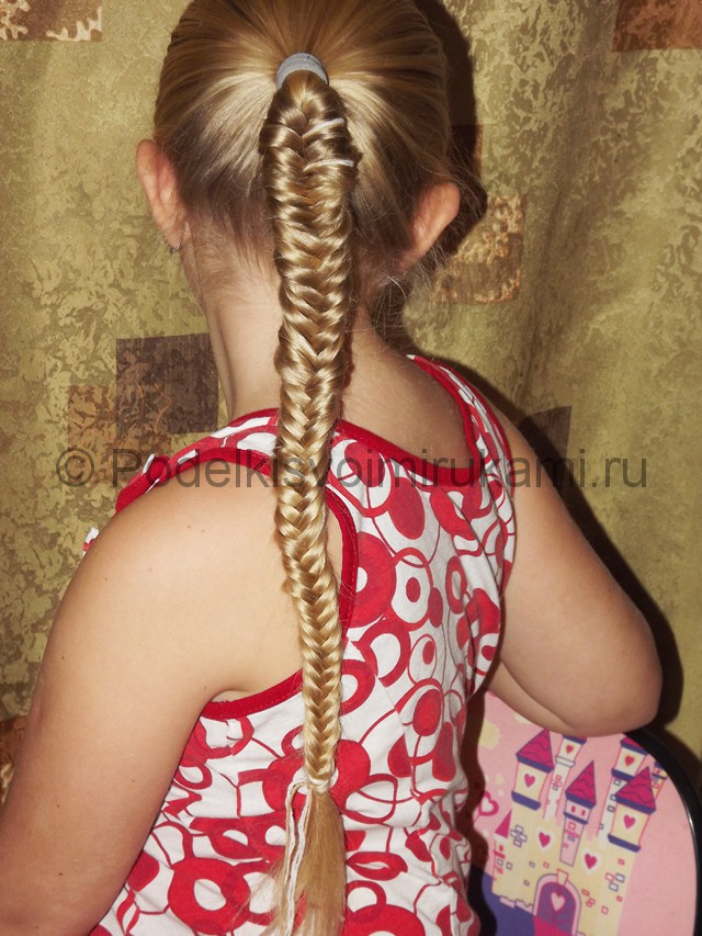 Плетение косичка для девочек «Рыбий хвостик» - фото 12.