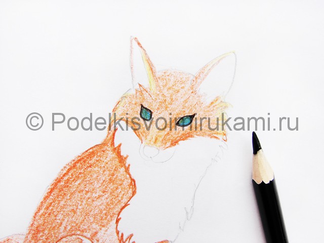 Рисуем лису цветными карандашами - фото 8.