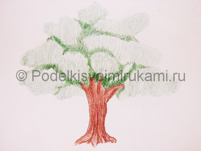 Рисуем дерево цветными карандашами - фото 11.