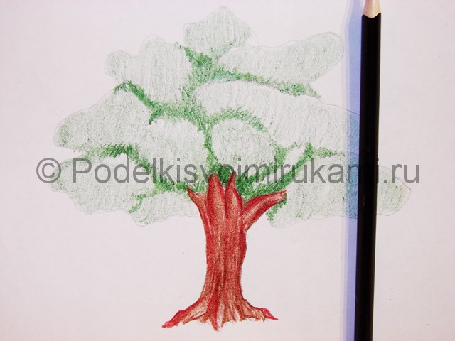 Рисуем дерево цветными карандашами - фото 12.