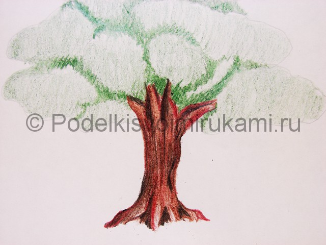 Рисуем дерево цветными карандашами - фото 14.
