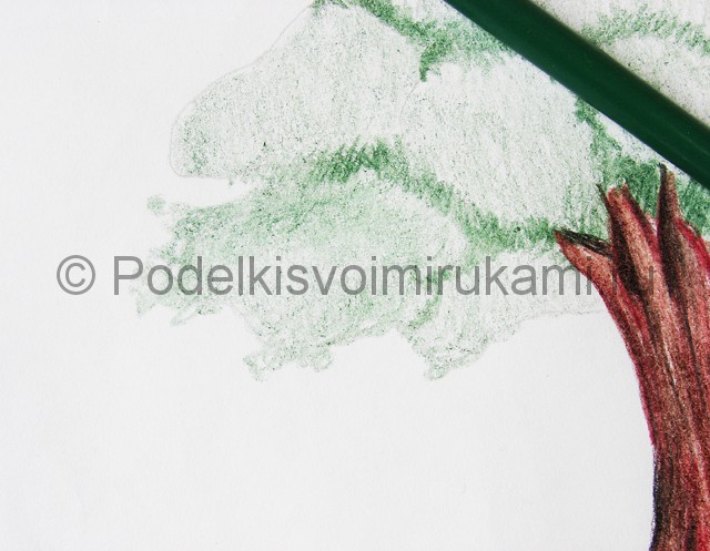 Рисуем дерево цветными карандашами - фото 16.