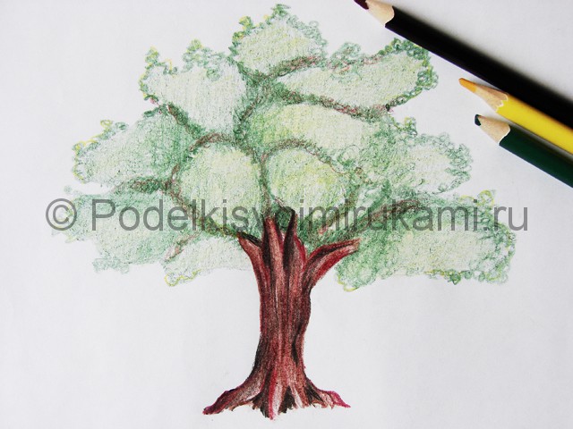 Рисуем дерево цветными карандашами - фото 24.