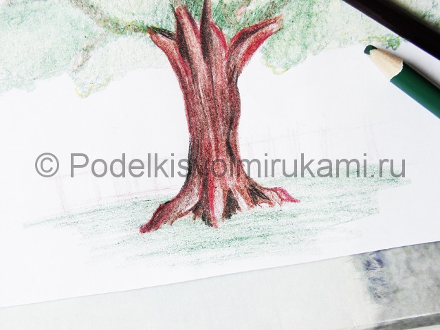 Рисуем дерево цветными карандашами - фото 25.