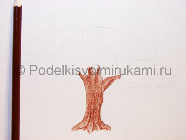 Рисуем дерево цветными карандашами - фото 6.