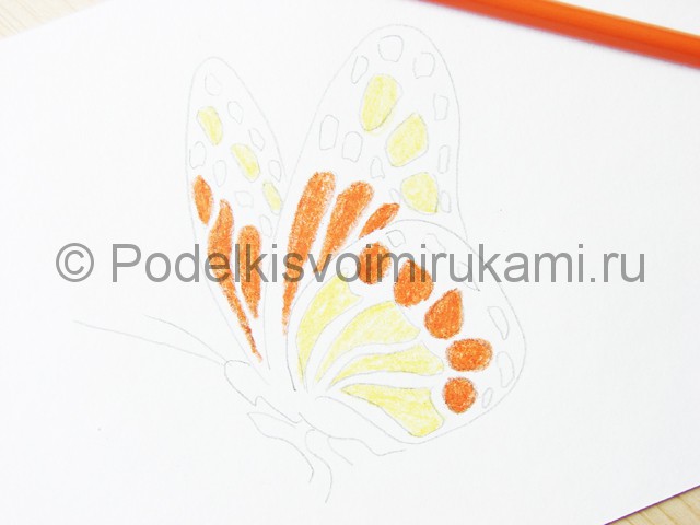Рисуем бабочку цветными карандашами - фото 10.