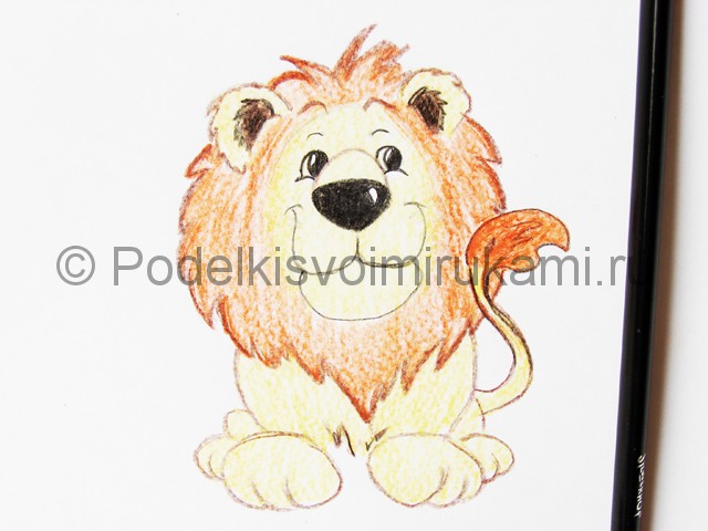 Рисуем льва цветными карандашами - фото 17.