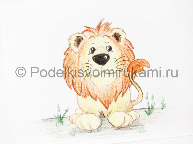 Рисуем льва цветными карандашами - фото 22.