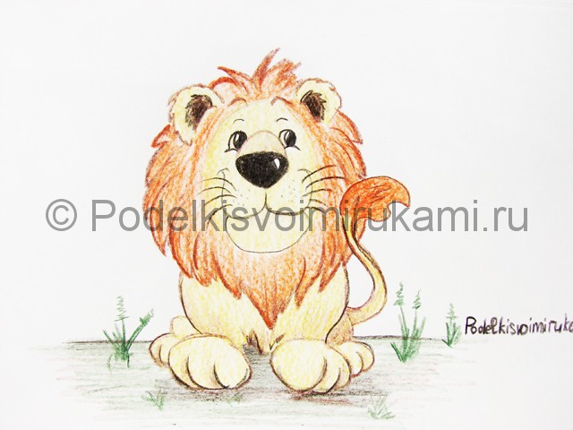 Рисуем льва цветными карандашами - фото 23.