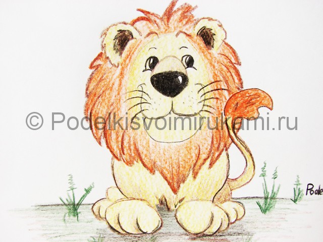 Рисуем льва цветными карандашами - фото 24.